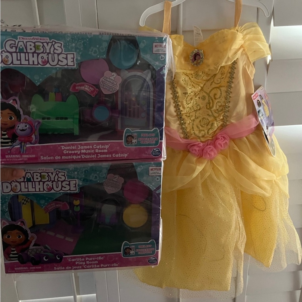 Gabbys Dollhouse Toys and Princess Belle Dress